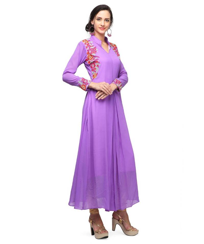 Purple Georgette stitched     embroidered   Kurti