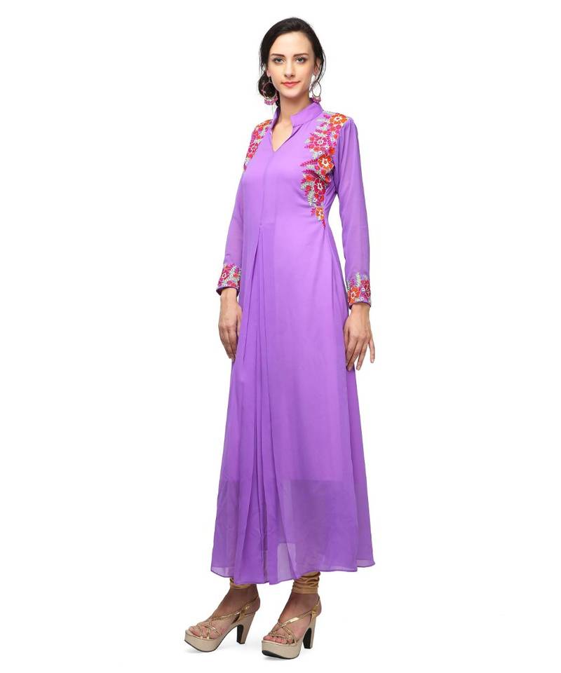 Purple Georgette stitched     embroidered   Kurti