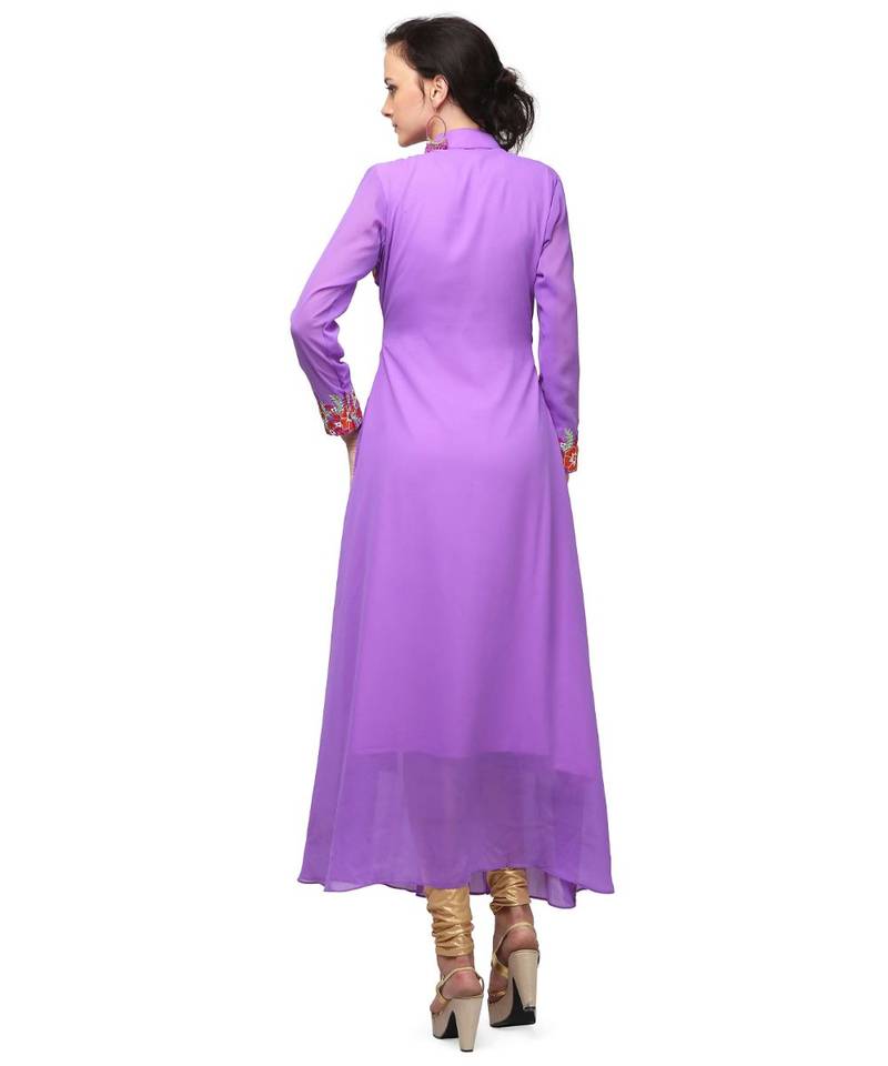 Purple Georgette stitched     embroidered   Kurti