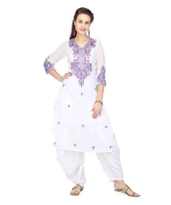 White Georgette stitched     embroidered   Kurti 1