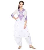White Georgette stitched     embroidered   Kurti