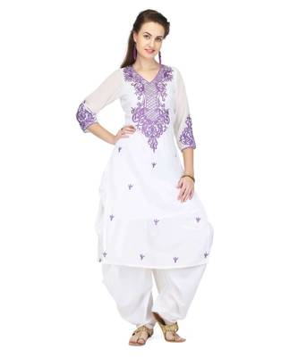 White Georgette stitched     embroidered   Kurti 2