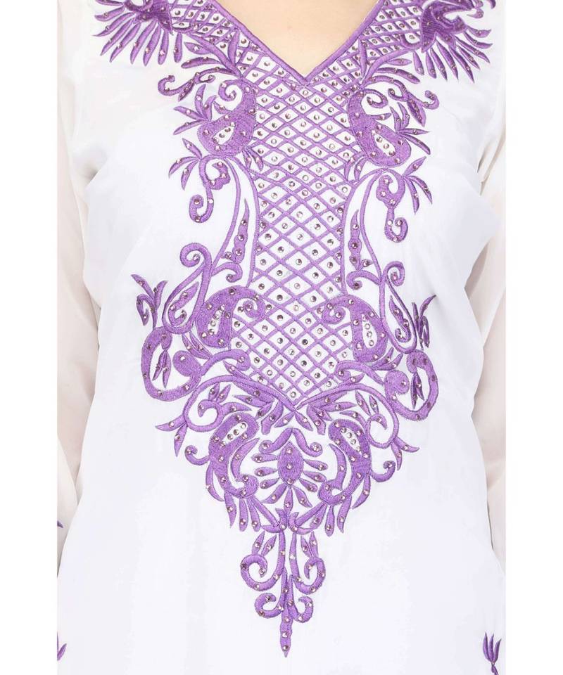 White Georgette stitched     embroidered   Kurti