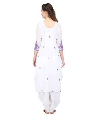 White Georgette stitched     embroidered   Kurti 5