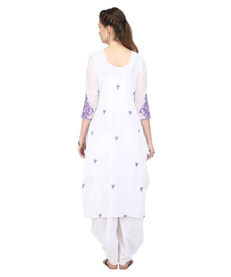 White Georgette stitched     embroidered   Kurti