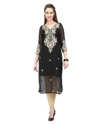 Black Georgette stitched     embroidered   Kurti 1