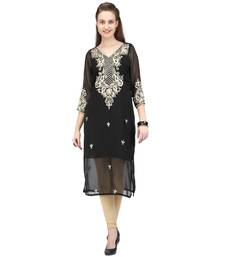 Black Georgette stitched     embroidered   Kurti