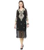 Black Georgette stitched     embroidered   Kurti