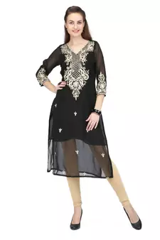 Black Georgette stitched     embroidered   Kurti
