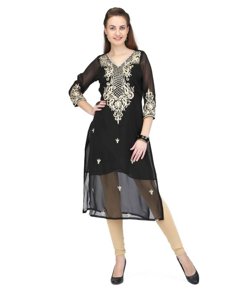Black Georgette stitched     embroidered   Kurti