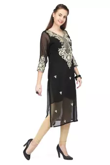 Black Georgette stitched     embroidered   Kurti