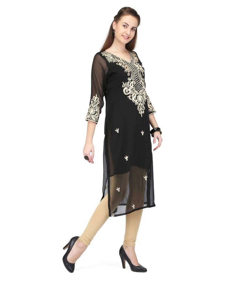 Black Georgette stitched     embroidered   Kurti