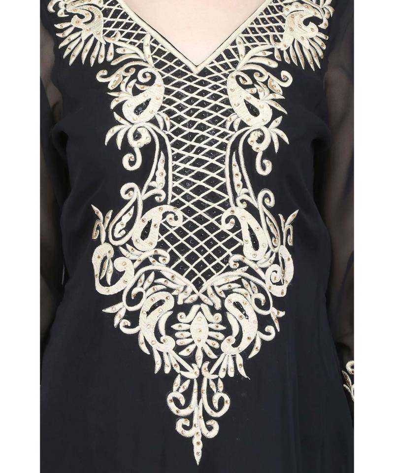 Black Georgette stitched     embroidered   Kurti