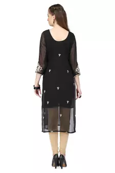 Black Georgette stitched     embroidered   Kurti
