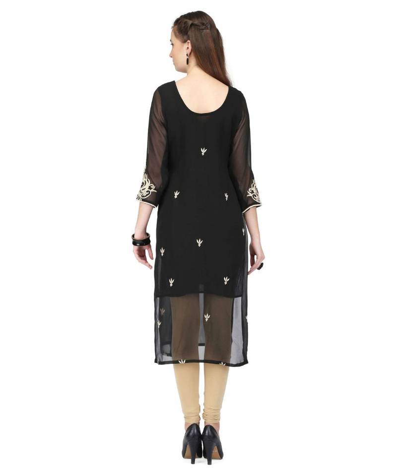 Black Georgette stitched     embroidered   Kurti