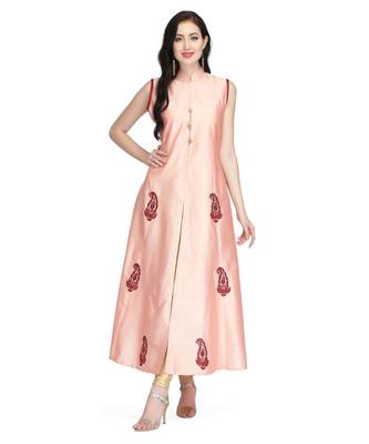 Peach Taffeta stitched     embroidered   Kurti 1
