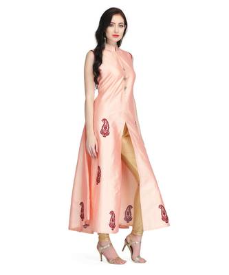 Peach Taffeta stitched     embroidered   Kurti 3