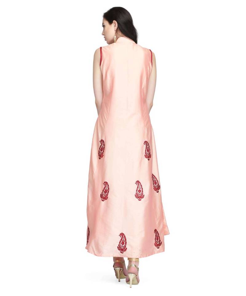 Peach Taffeta stitched     embroidered   Kurti