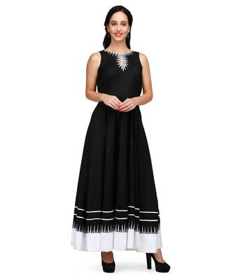 Black & White Rayon stitched     embroidered   Kurti 1