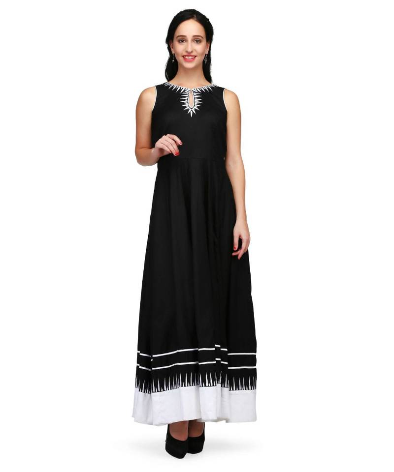 Black & White Rayon stitched     embroidered   Kurti