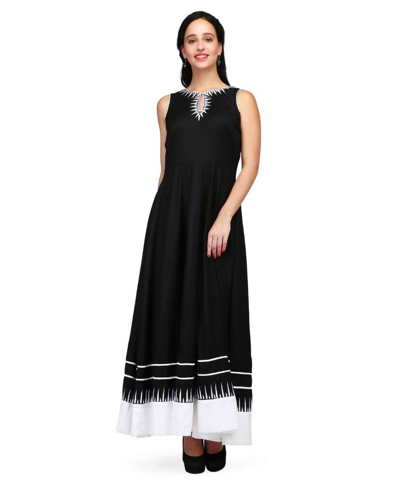 Black & White Rayon stitched     embroidered   Kurti