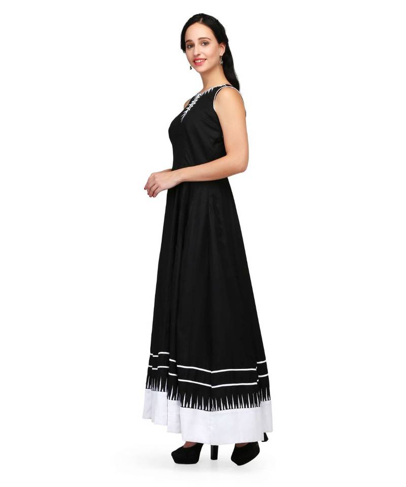 Black & White Rayon stitched     embroidered   Kurti