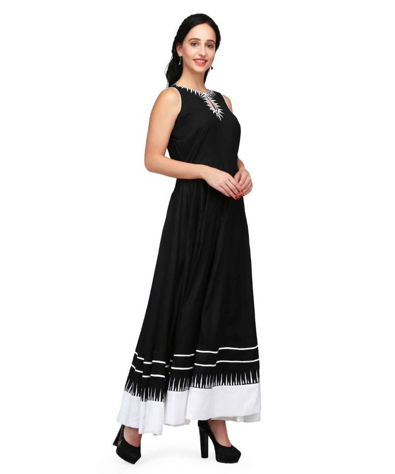 Black & White Rayon stitched     embroidered   Kurti