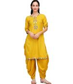 Mustard Yellow Rayon stitched     embroidered   Kurti