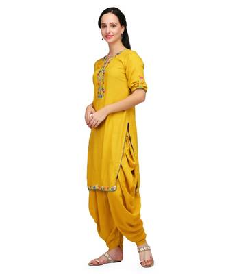 Mustard Yellow Rayon stitched     embroidered   Kurti 2