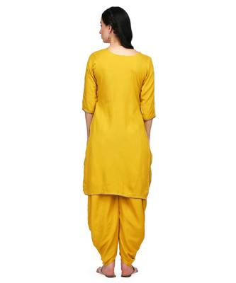 Mustard Yellow Rayon stitched     embroidered   Kurti 4