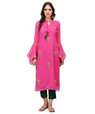 Pink Faux Georgette stitched     printed  Kurti 1