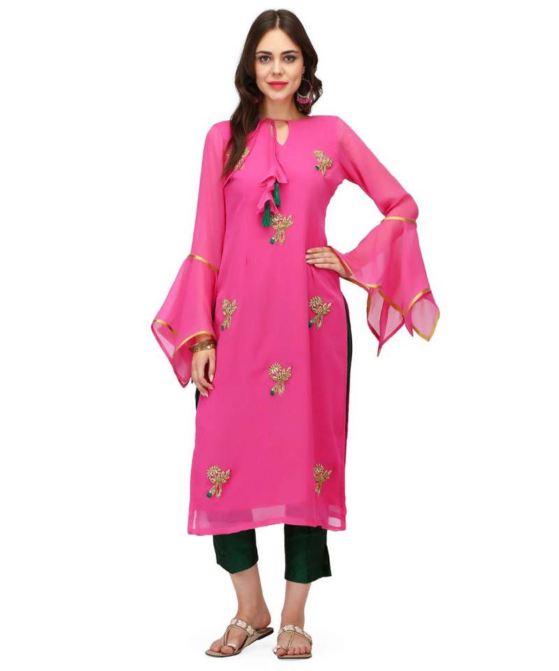 Pink Faux Georgette stitched     printed  Kurti