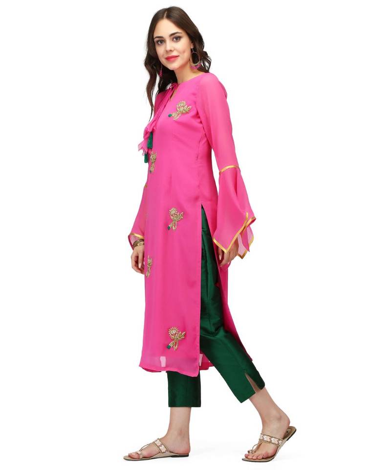 Pink Faux Georgette stitched     printed  Kurti
