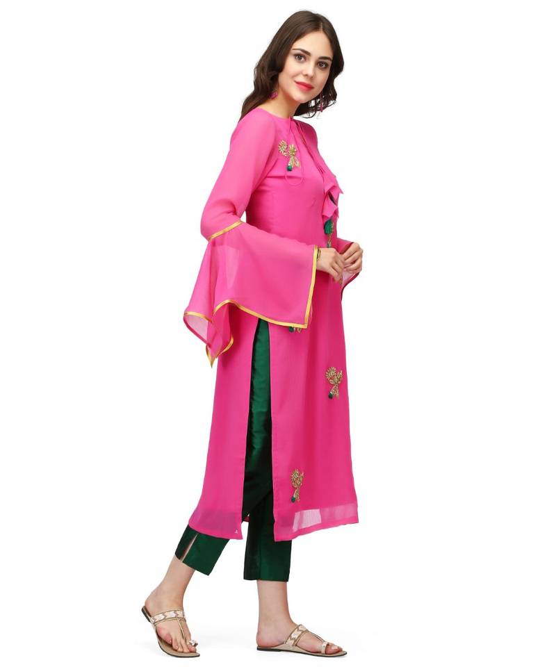 Pink Faux Georgette stitched     printed  Kurti