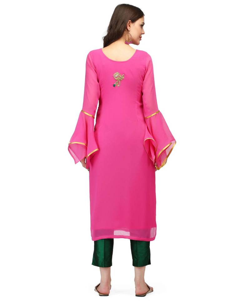 Pink Faux Georgette stitched     printed  Kurti