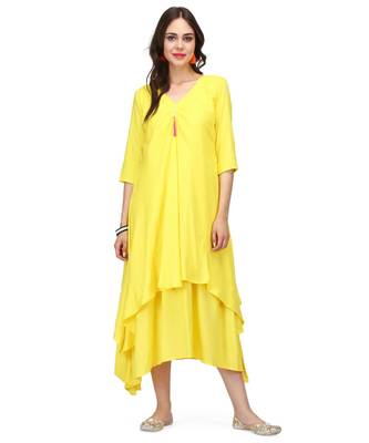 Yellow Rayon stitched printed  Kurti 1