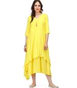 Yellow Rayon stitched printed  Kurti