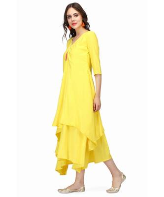 Yellow Rayon stitched printed  Kurti 2