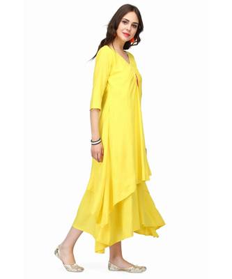 Yellow Rayon stitched printed  Kurti 3
