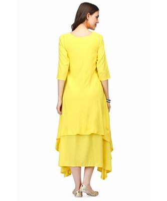 Yellow Rayon stitched printed  Kurti 4
