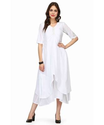 White Cambric Cotton stitched     printed  Kurti 1