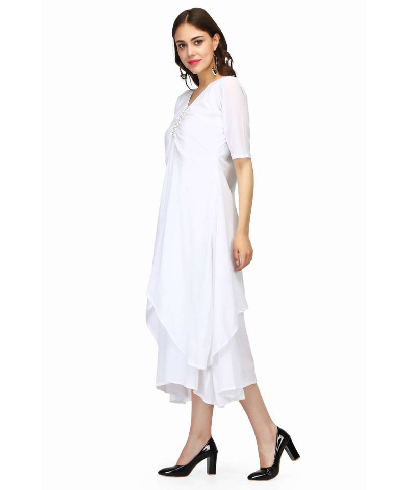 White Cambric Cotton stitched     printed  Kurti