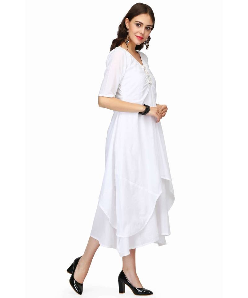 White Cambric Cotton stitched     printed  Kurti