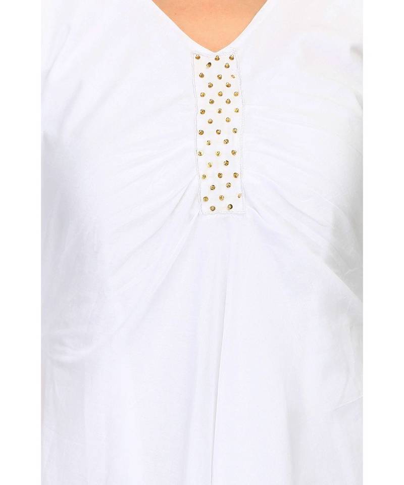 White Cambric Cotton stitched     printed  Kurti