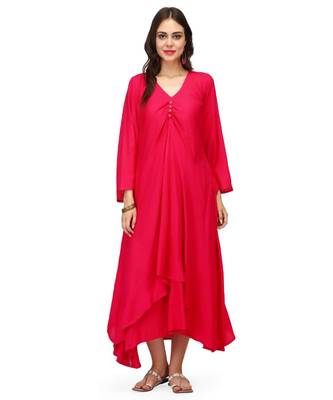 Fuchsia Rayon stitched     printed  Kurti 1