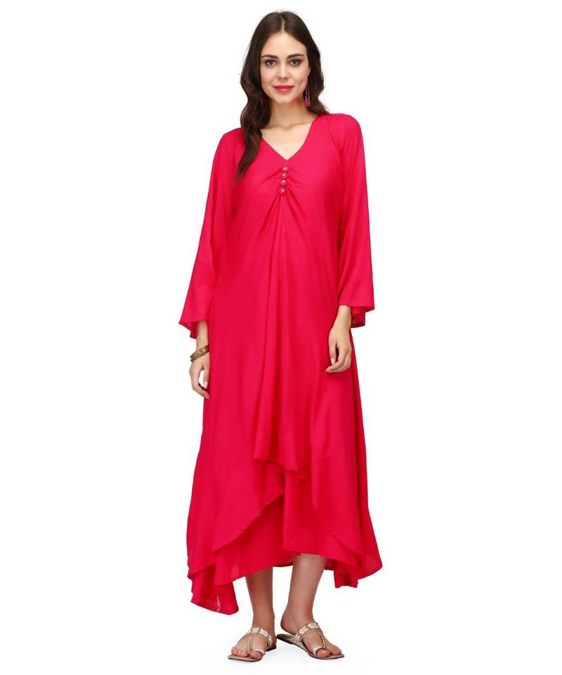 Fuchsia Rayon stitched     printed  Kurti