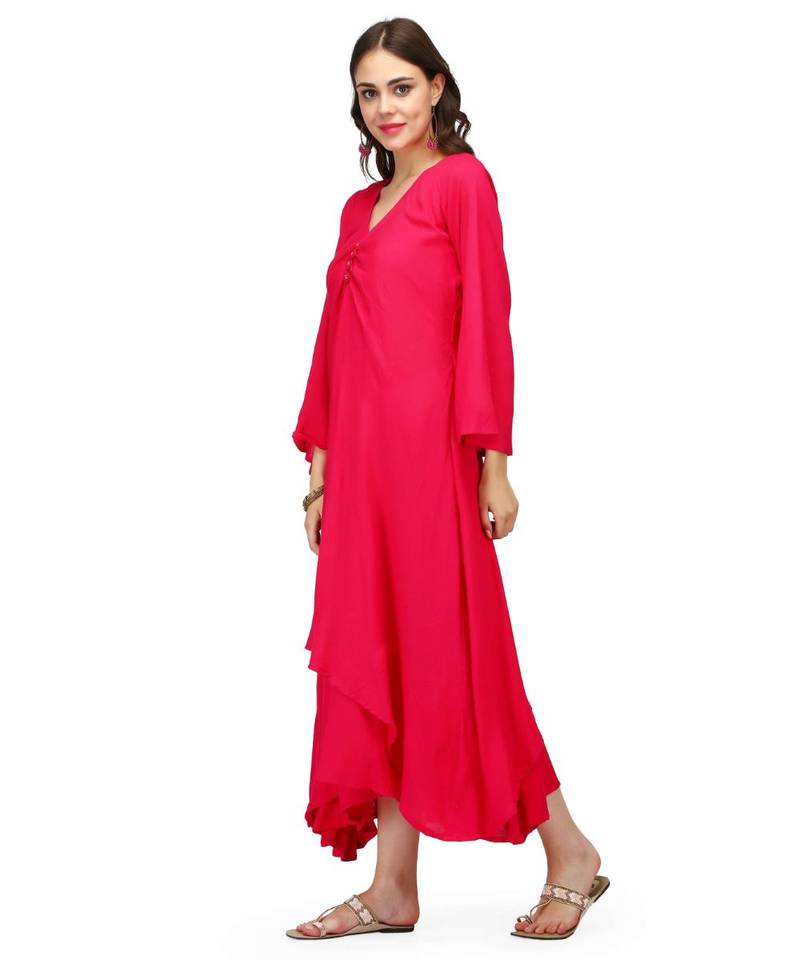 Fuchsia Rayon stitched     printed  Kurti