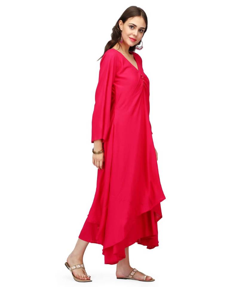 Fuchsia Rayon stitched     printed  Kurti
