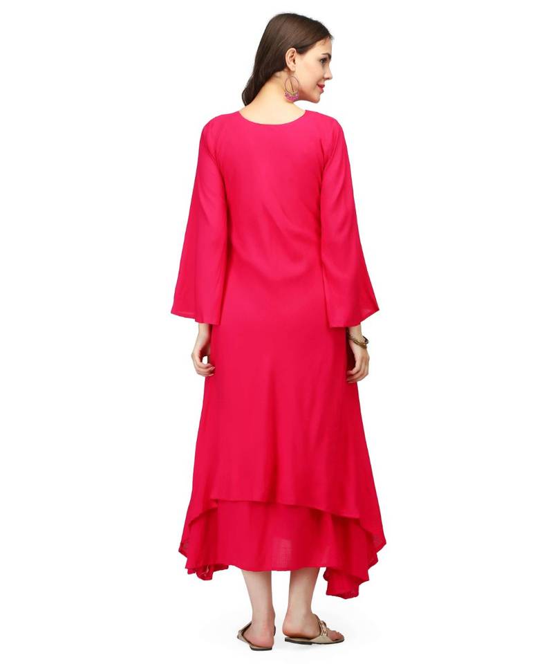 Fuchsia Rayon stitched     printed  Kurti