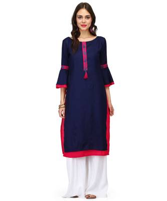 Fuchsia & Blue Rayon stitched     embroidered   Kurti 1